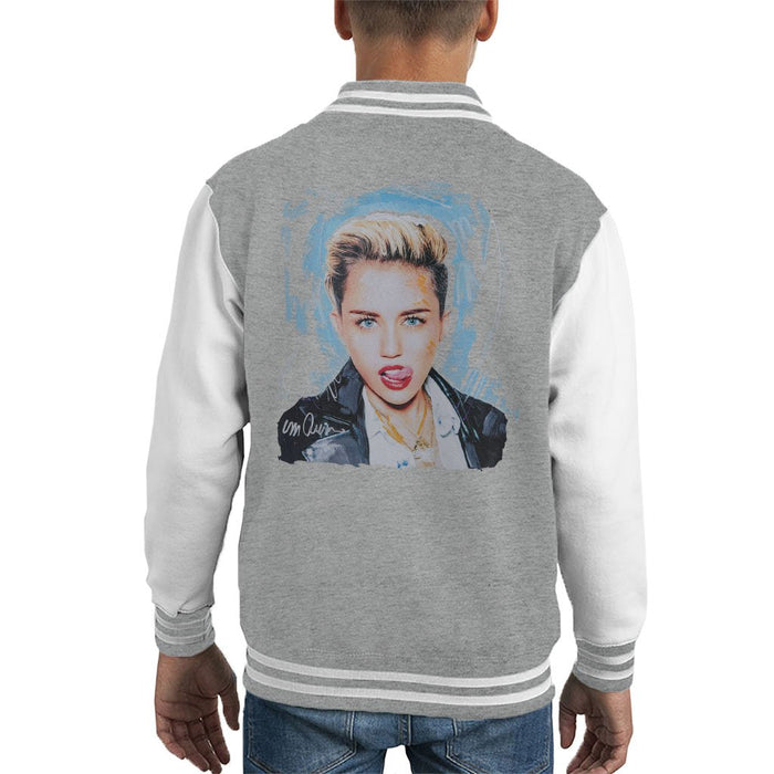 Sidney Maurer Original Portrait Of Miley Cyrus Licking Lips Kids Varsity Jacket - Kids Boys Varsity Jacket