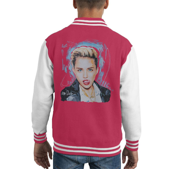 Sidney Maurer Original Portrait Of Miley Cyrus Licking Lips Kids Varsity Jacket - Kids Boys Varsity Jacket