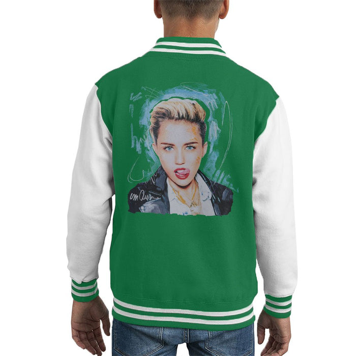 Sidney Maurer Original Portrait Of Miley Cyrus Licking Lips Kids Varsity Jacket - Kids Boys Varsity Jacket