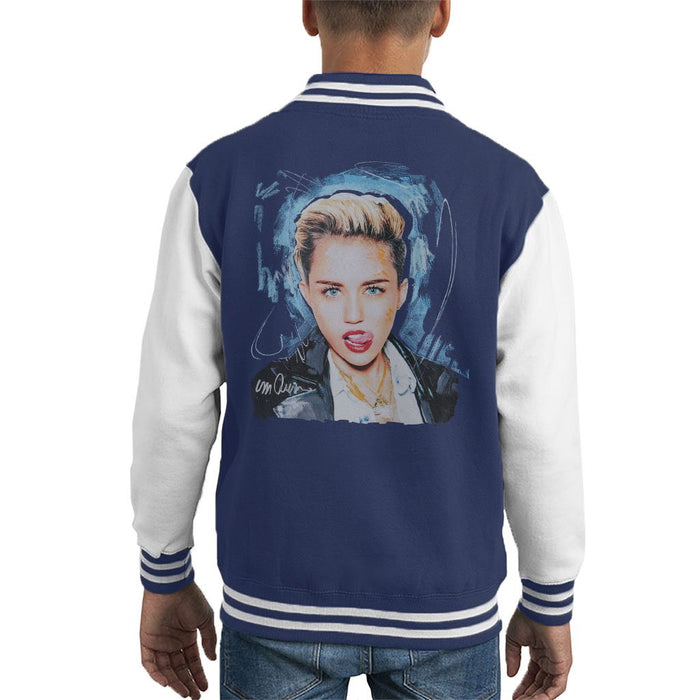 Sidney Maurer Original Portrait Of Miley Cyrus Licking Lips Kids Varsity Jacket - Kids Boys Varsity Jacket
