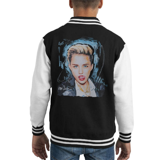 Sidney Maurer Original Portrait Of Miley Cyrus Licking Lips Kids Varsity Jacket - Kids Boys Varsity Jacket