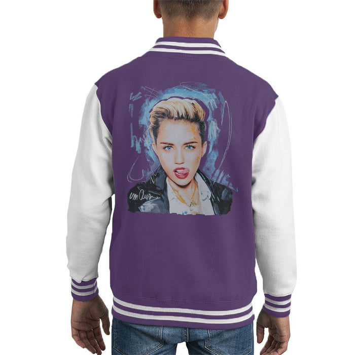 Sidney Maurer Original Portrait Of Miley Cyrus Licking Lips Kids Varsity Jacket - Kids Boys Varsity Jacket