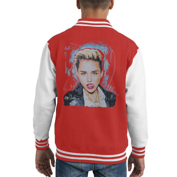 Sidney Maurer Original Portrait Of Miley Cyrus Licking Lips Kids Varsity Jacket - Kids Boys Varsity Jacket