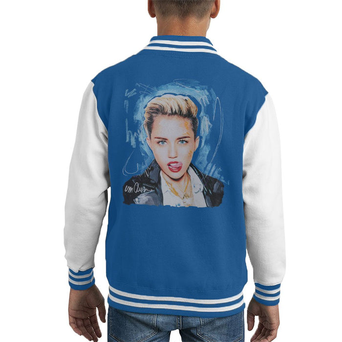 Sidney Maurer Original Portrait Of Miley Cyrus Licking Lips Kids Varsity Jacket - X-Small (3-4 yrs) / Royal/White - Kids Boys Varsity Jacket