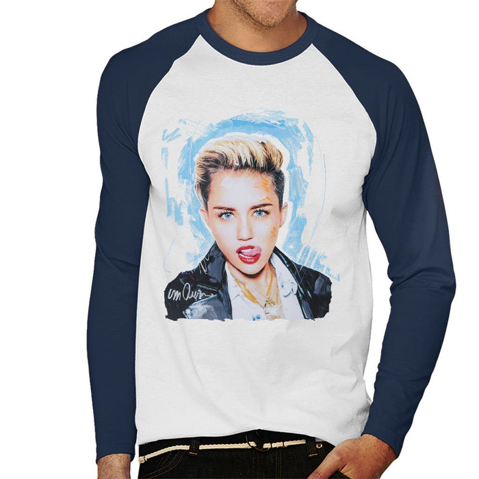 Sidney Maurer Original Portrait Of Miley Cyrus Licking Lips Mens Baseball Long Sleeved T-Shirt - Mens Baseball Long Sleeved T-Shirt