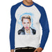 Sidney Maurer Original Portrait Of Miley Cyrus Licking Lips Mens Baseball Long Sleeved T-Shirt - Small / White/Royal - Mens Baseball Long