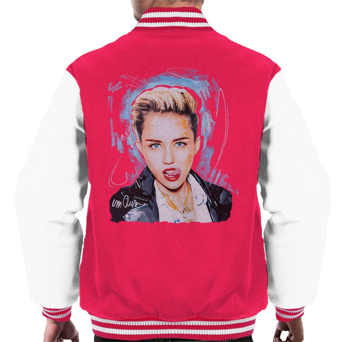 Sidney Maurer Original Portrait Of Miley Cyrus Licking Lips Mens Varsity Jacket - Mens Varsity Jacket