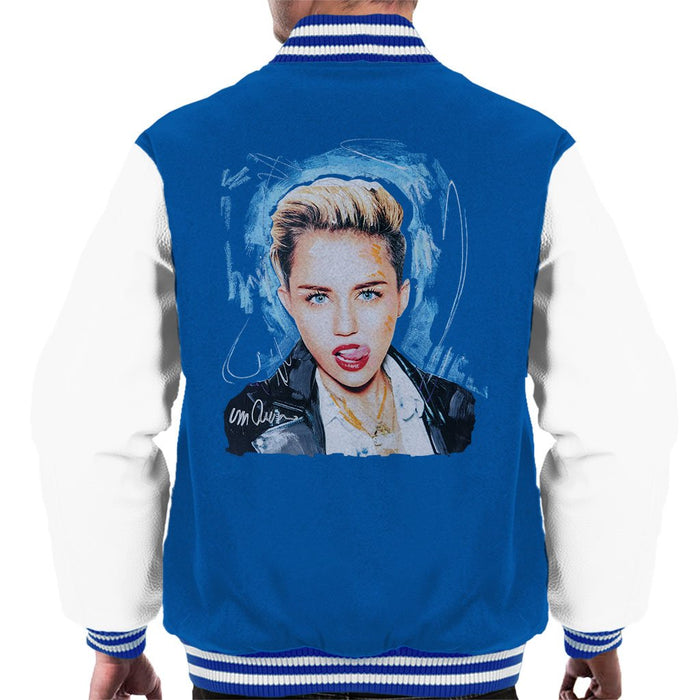 Sidney Maurer Original Portrait Of Miley Cyrus Licking Lips Mens Varsity Jacket - Small / Royal/White - Mens Varsity Jacket