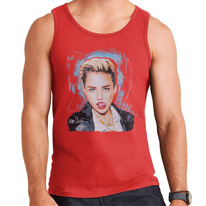 Sidney Maurer Original Portrait Of Miley Cyrus Licking Lips Mens Vest - Small / Red - Mens Vest