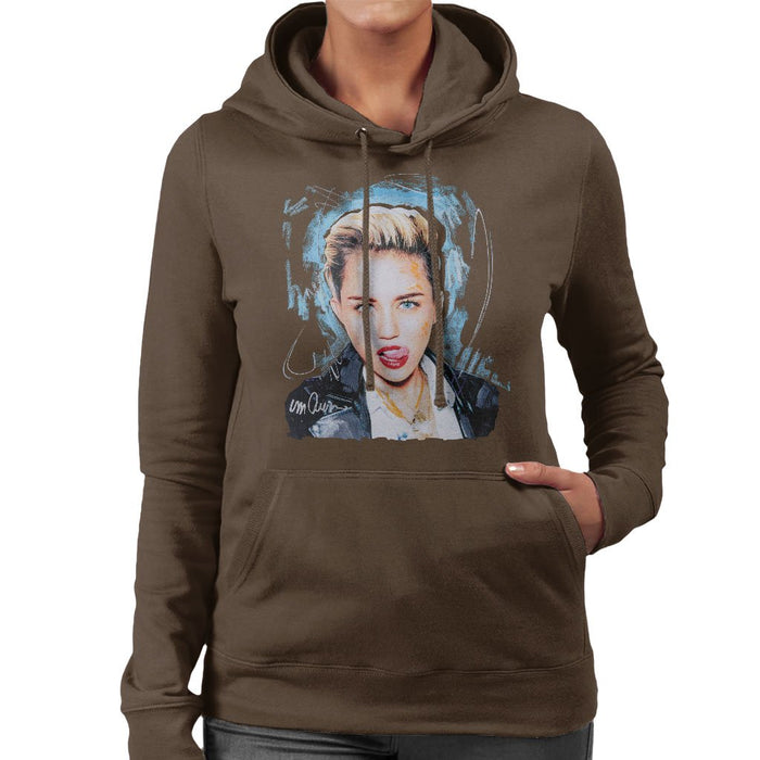Sidney Maurer Original Portrait Of Miley Cyrus Licking Lips Womens Hooded Sweatshirt - Womens Hooded Sweatshirt