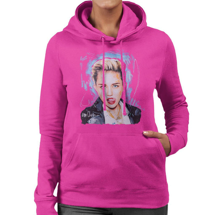 Sidney Maurer Original Portrait Of Miley Cyrus Licking Lips Womens Hooded Sweatshirt - Womens Hooded Sweatshirt