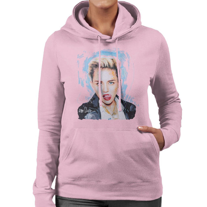 Sidney Maurer Original Portrait Of Miley Cyrus Licking Lips Womens Hooded Sweatshirt - Small / Light Pink - Womens Hooded Sweatshirt