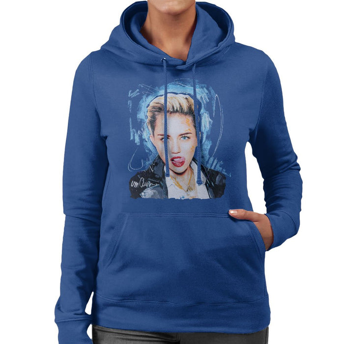Sidney Maurer Original Portrait Of Miley Cyrus Licking Lips Womens Hooded Sweatshirt - Womens Hooded Sweatshirt