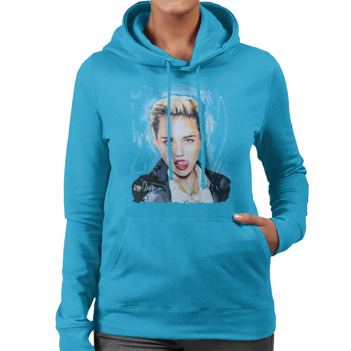 Sidney Maurer Original Portrait Of Miley Cyrus Licking Lips Womens Hooded Sweatshirt - Womens Hooded Sweatshirt