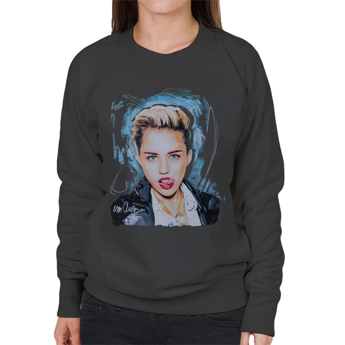 Sidney Maurer Original Portrait Of Miley Cyrus Licking Lips Womens Sweatshirt - Womens Sweatshirt