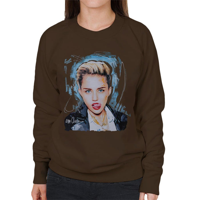 Sidney Maurer Original Portrait Of Miley Cyrus Licking Lips Womens Sweatshirt - Womens Sweatshirt