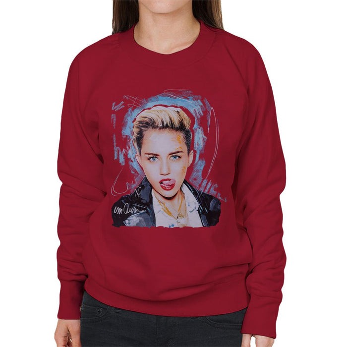 Sidney Maurer Original Portrait Of Miley Cyrus Licking Lips Womens Sweatshirt - Womens Sweatshirt