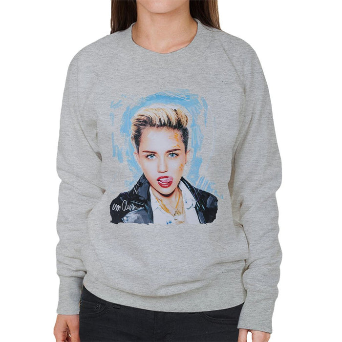 Sidney Maurer Original Portrait Of Miley Cyrus Licking Lips Womens Sweatshirt - Womens Sweatshirt