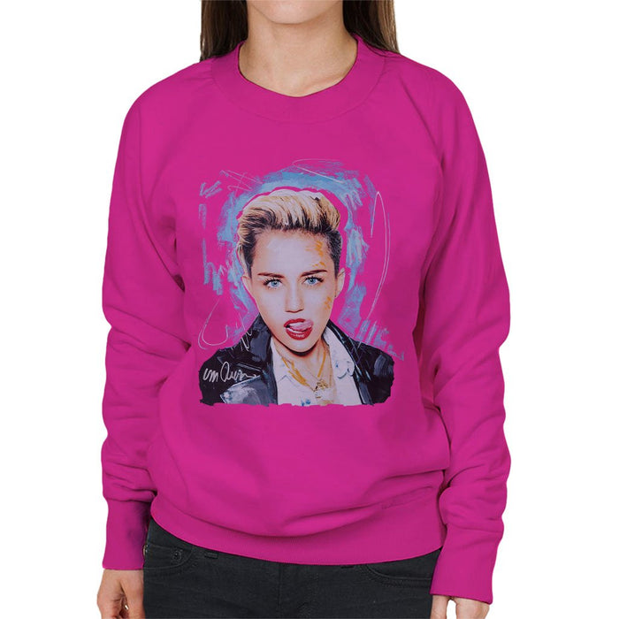 Sidney Maurer Original Portrait Of Miley Cyrus Licking Lips Womens Sweatshirt - Womens Sweatshirt