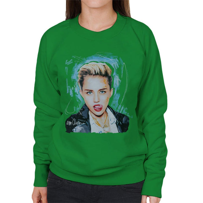 Sidney Maurer Original Portrait Of Miley Cyrus Licking Lips Womens Sweatshirt - Womens Sweatshirt