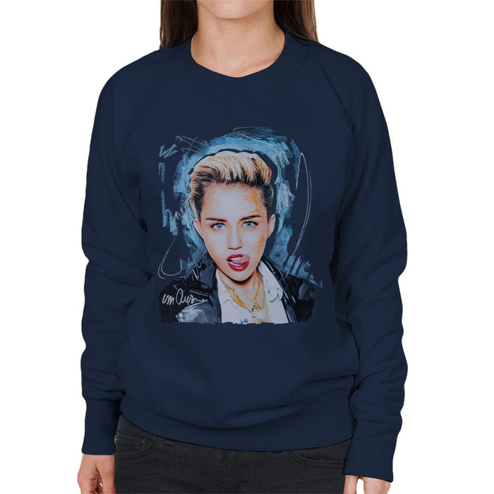 Sidney Maurer Original Portrait Of Miley Cyrus Licking Lips Womens Sweatshirt - Womens Sweatshirt