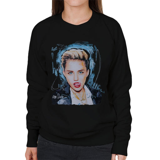 Sidney Maurer Original Portrait Of Miley Cyrus Licking Lips Womens Sweatshirt - Womens Sweatshirt