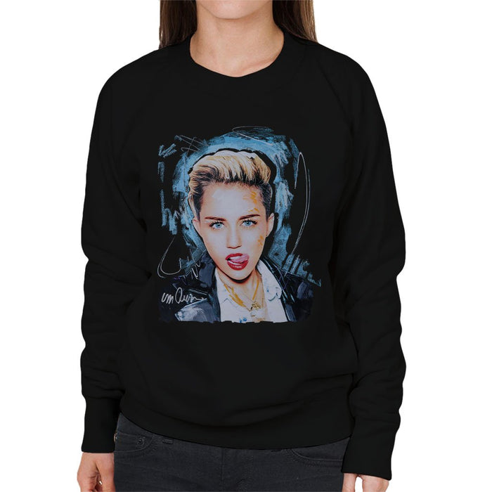 Sidney Maurer Original Portrait Of Miley Cyrus Licking Lips Womens Sweatshirt - Womens Sweatshirt