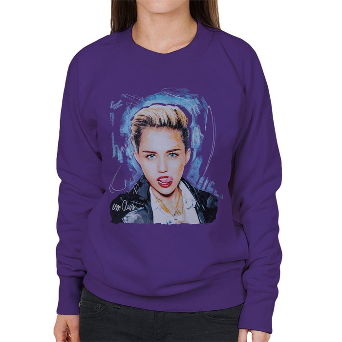 Sidney Maurer Original Portrait Of Miley Cyrus Licking Lips Womens Sweatshirt - Womens Sweatshirt