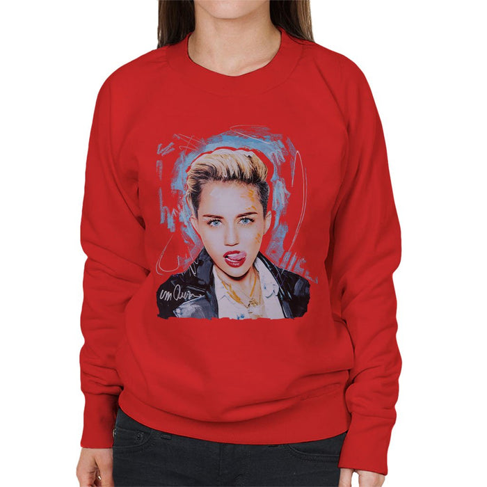 Sidney Maurer Original Portrait Of Miley Cyrus Licking Lips Womens Sweatshirt - Womens Sweatshirt