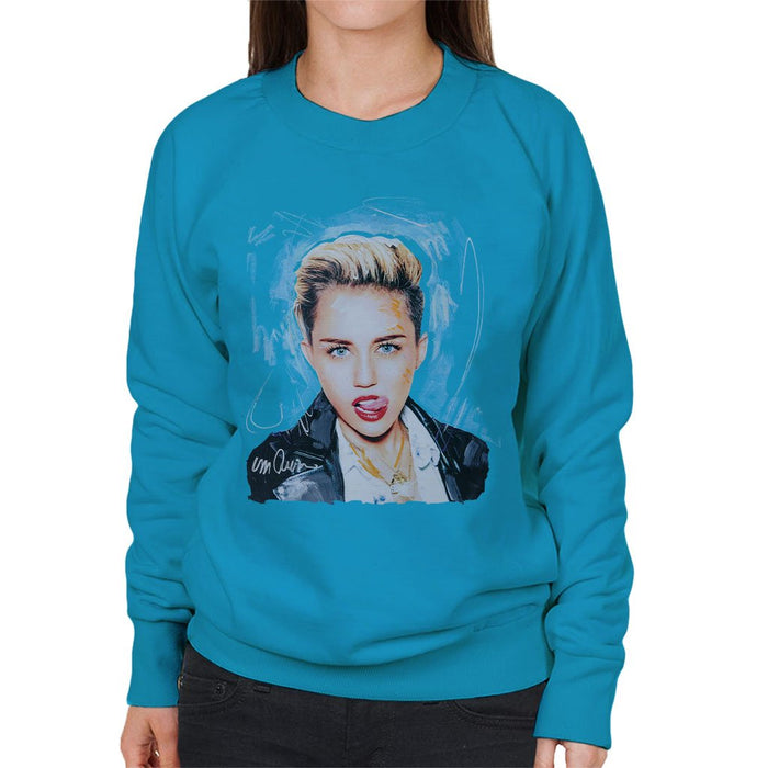 Sidney Maurer Original Portrait Of Miley Cyrus Licking Lips Womens Sweatshirt - Womens Sweatshirt