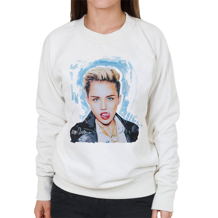 Sidney Maurer Original Portrait Of Miley Cyrus Licking Lips Womens Sweatshirt - Womens Sweatshirt