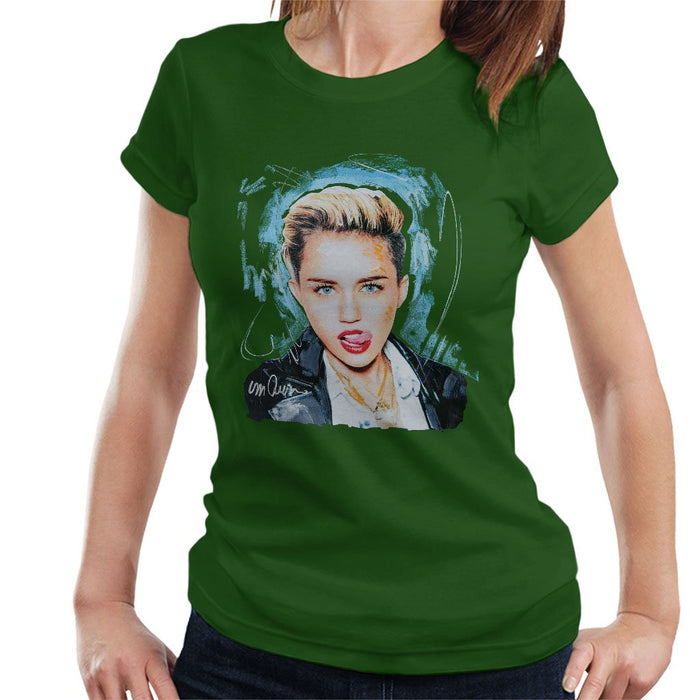 Sidney Maurer Original Portrait Of Miley Cyrus Licking Lips Womens T-Shirt - Womens T-Shirt