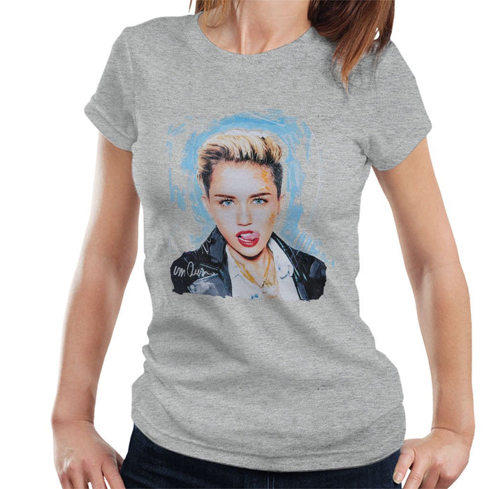 Sidney Maurer Original Portrait Of Miley Cyrus Licking Lips Womens T-Shirt - Womens T-Shirt