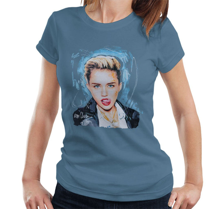 Sidney Maurer Original Portrait Of Miley Cyrus Licking Lips Womens T-Shirt - Womens T-Shirt