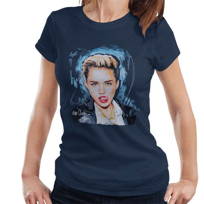 Sidney Maurer Original Portrait Of Miley Cyrus Licking Lips Womens T-Shirt - Womens T-Shirt
