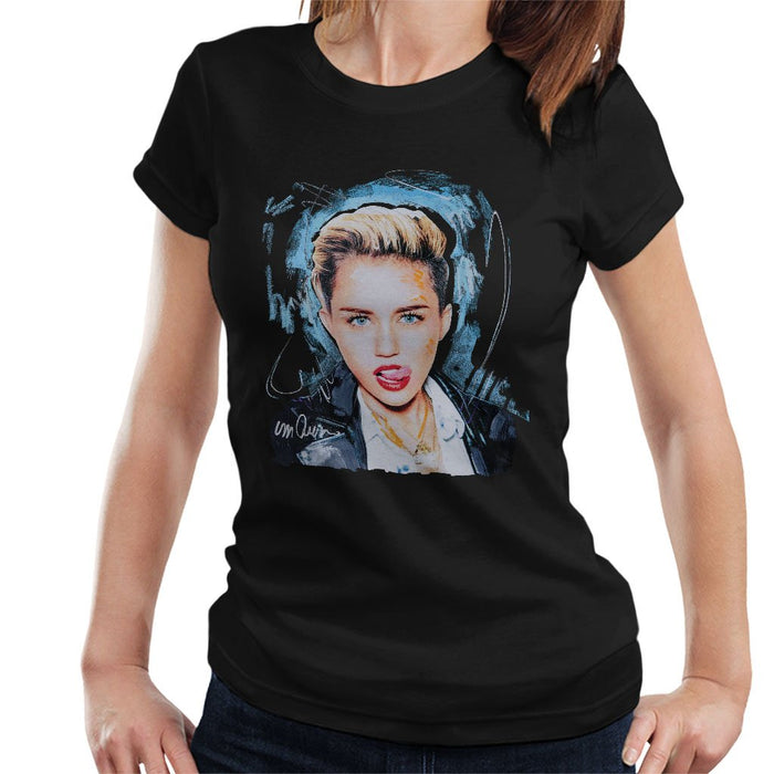 Sidney Maurer Original Portrait Of Miley Cyrus Licking Lips Womens T-Shirt - Womens T-Shirt