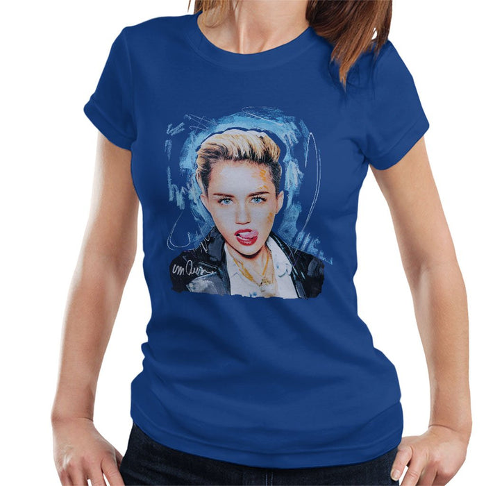 Sidney Maurer Original Portrait Of Miley Cyrus Licking Lips Womens T-Shirt - Womens T-Shirt