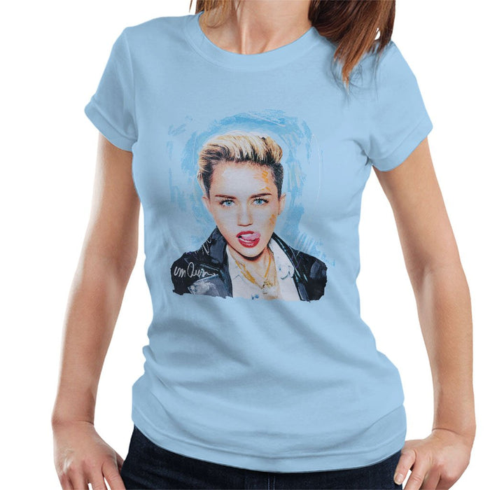Sidney Maurer Original Portrait Of Miley Cyrus Licking Lips Womens T-Shirt - Womens T-Shirt