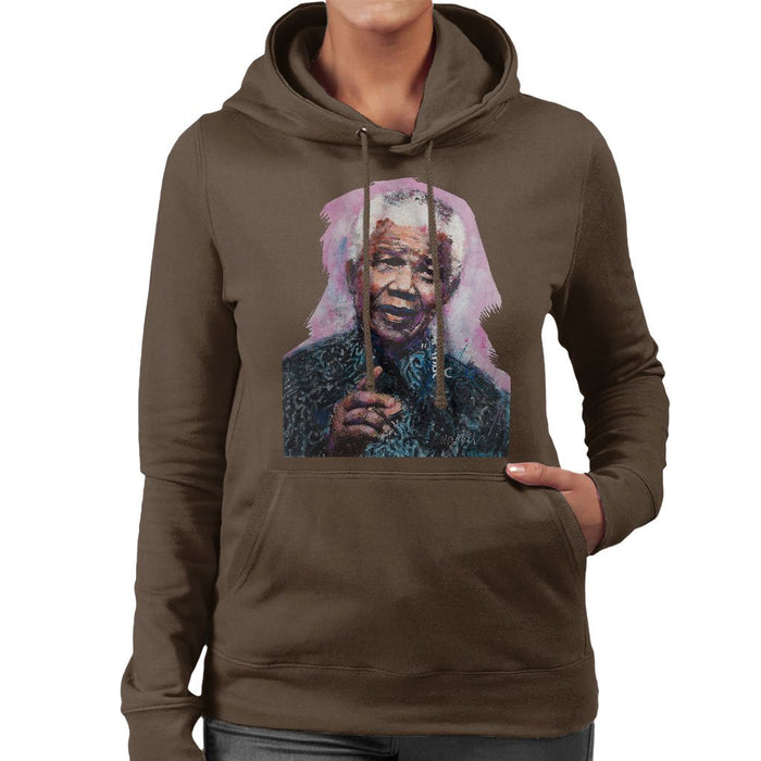 Sidney Maurer Original Portrait Of Nelson Mandela Womens Hooded Sweatshirt - Womens Hooded Sweatshirt