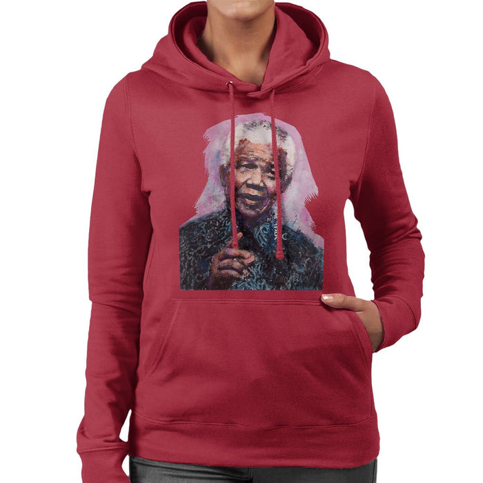 Sidney Maurer Original Portrait Of Nelson Mandela Womens Hooded Sweatshirt - Womens Hooded Sweatshirt