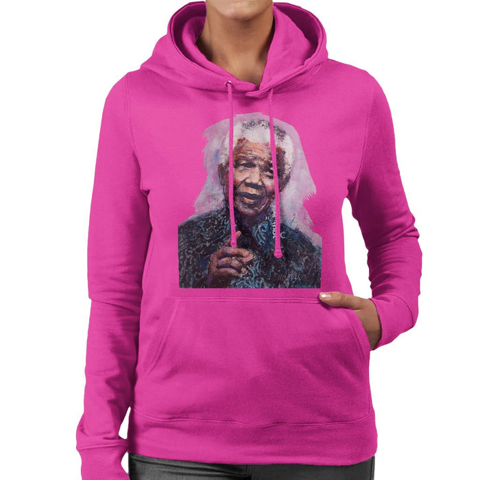 Sidney Maurer Original Portrait Of Nelson Mandela Womens Hooded Sweatshirt - Womens Hooded Sweatshirt
