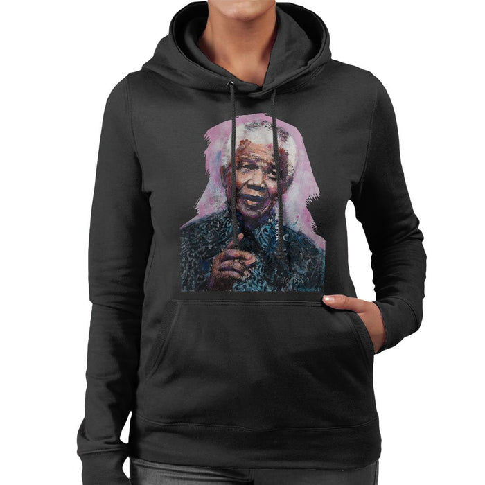 Sidney Maurer Original Portrait Of Nelson Mandela Womens Hooded Sweatshirt - Womens Hooded Sweatshirt