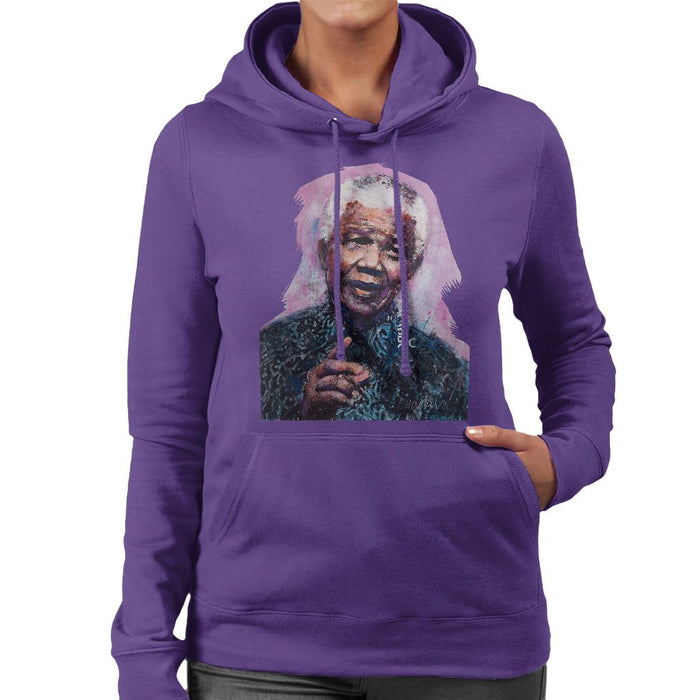 Sidney Maurer Original Portrait Of Nelson Mandela Womens Hooded Sweatshirt - Womens Hooded Sweatshirt