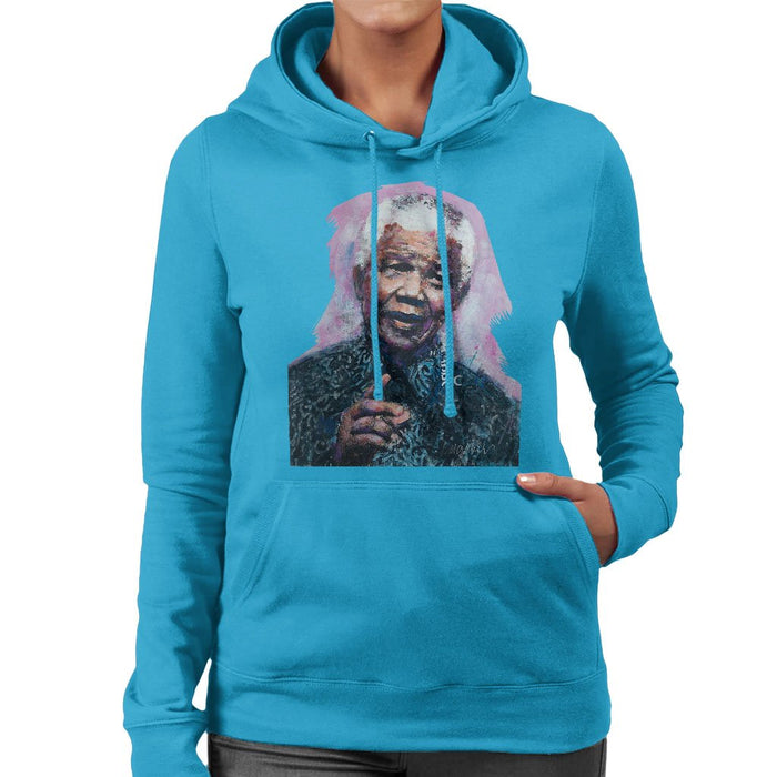 Sidney Maurer Original Portrait Of Nelson Mandela Womens Hooded Sweatshirt - Womens Hooded Sweatshirt