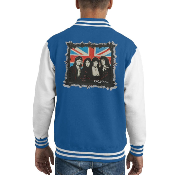 Sidney Maurer Original Portrait Of Queen Union Jack Kids Varsity Jacket - X-Small (3-4 yrs) / Royal/White - Kids Boys Varsity Jacket