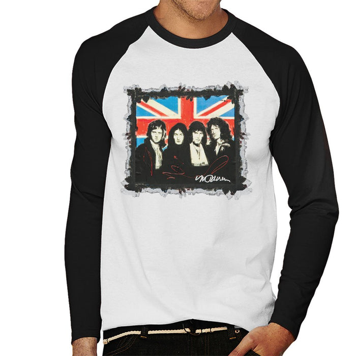 Sidney Maurer Original Portrait Of Queen Union Jack Mens Baseball Long Sleeved T-Shirt - Mens Baseball Long Sleeved T-Shirt