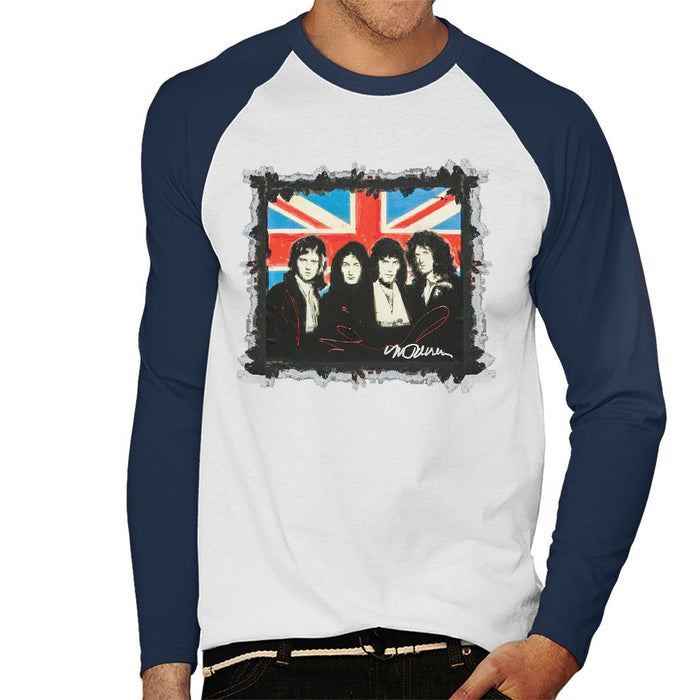 Sidney Maurer Original Portrait Of Queen Union Jack Mens Baseball Long Sleeved T-Shirt - Mens Baseball Long Sleeved T-Shirt