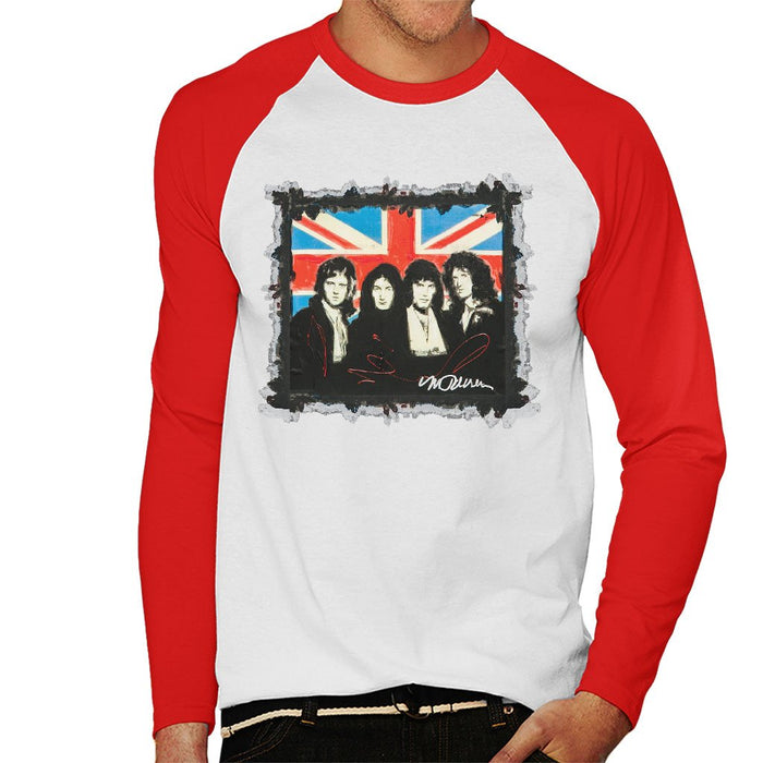 Sidney Maurer Original Portrait Of Queen Union Jack Mens Baseball Long Sleeved T-Shirt - Mens Baseball Long Sleeved T-Shirt