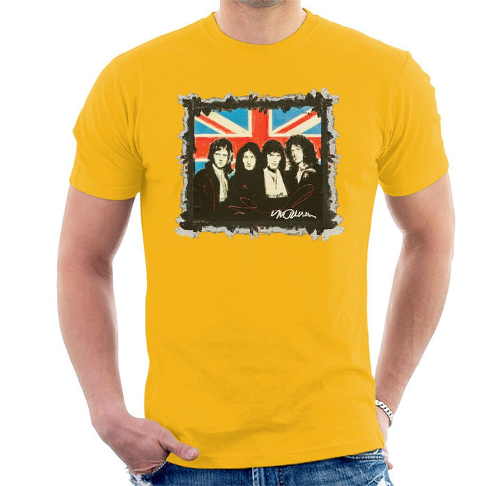 Sidney Maurer Original Portrait Of Queen Union Jack Mens T-Shirt - Small / Gold - Mens T-Shirt