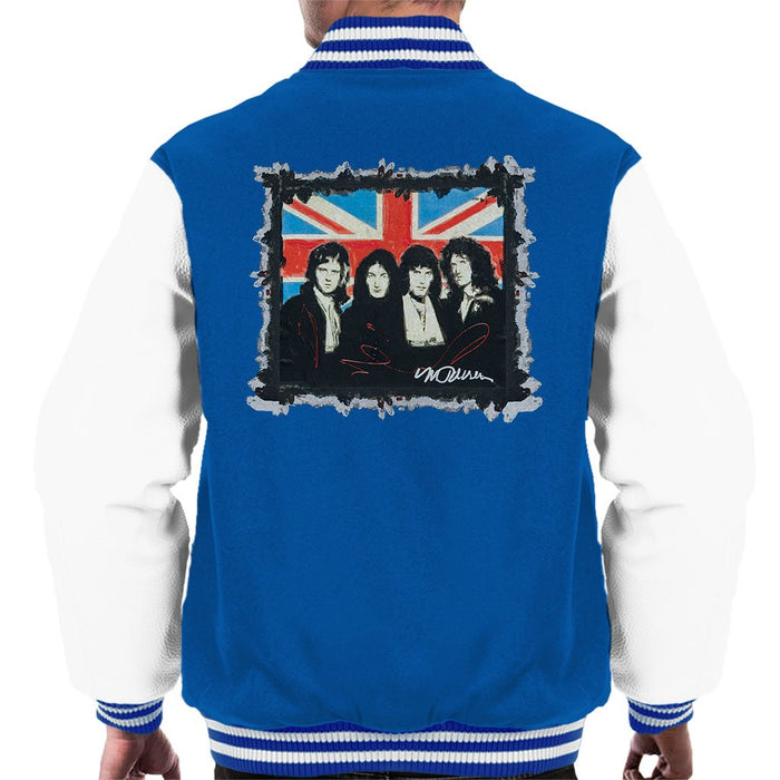 Sidney Maurer Original Portrait Of Queen Union Jack Mens Varsity Jacket - Small / Royal/White - Mens Varsity Jacket